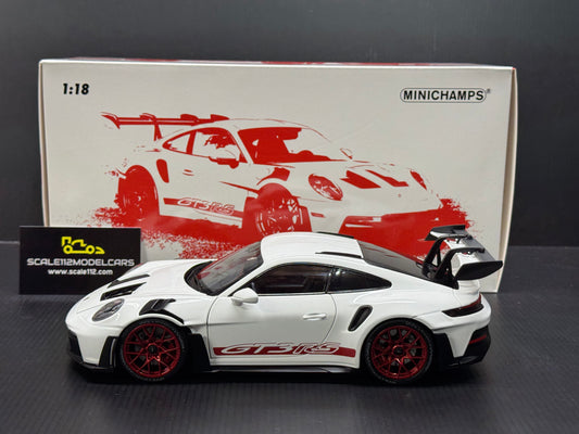 2022 Porsche 911 992 GT3 RS Weissach - White w/ Red Wheels 1/18 Minichamps