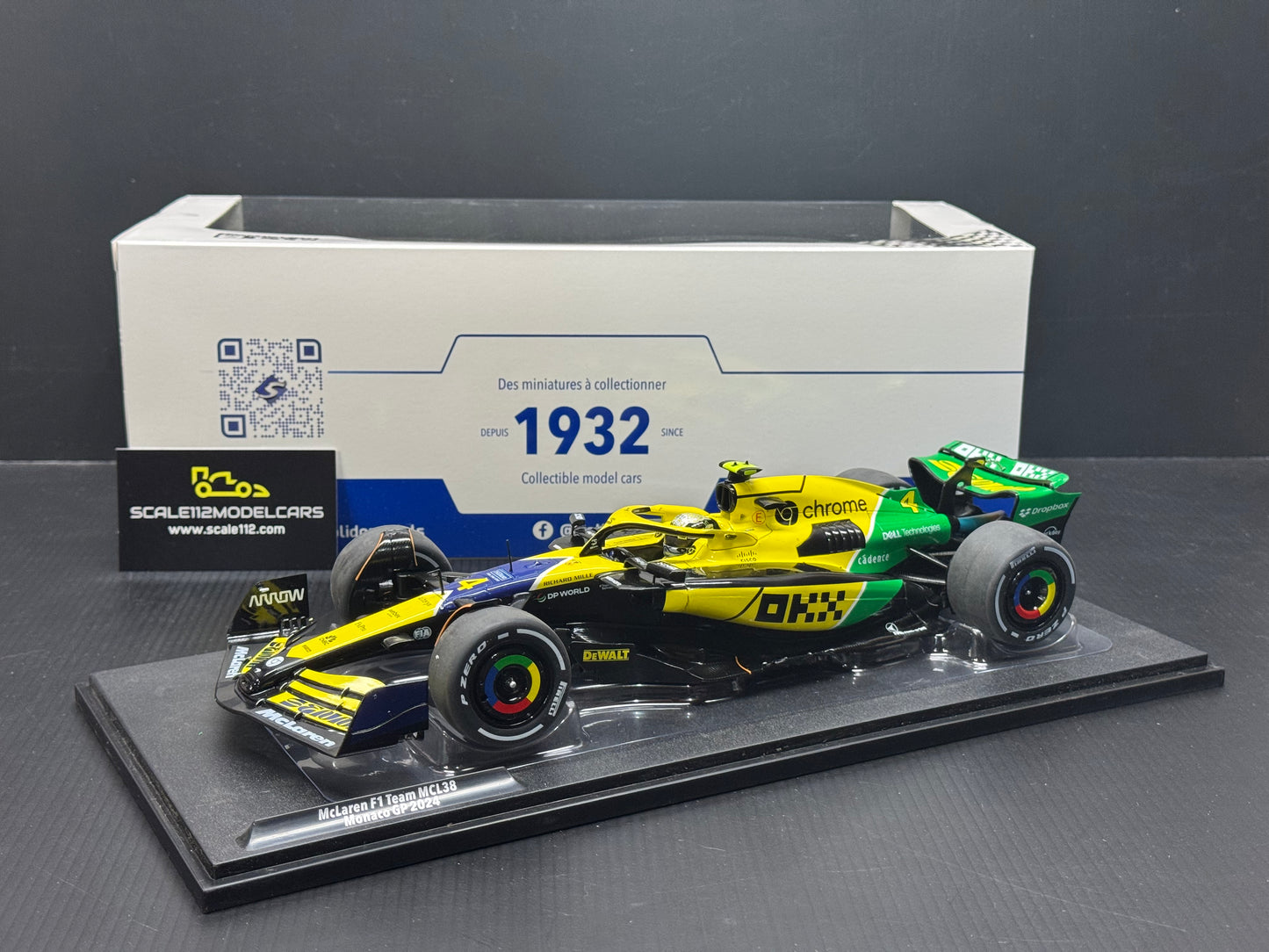 McLaren MCL38 #4 Lando Norris 2024 Monaco GP 1/18 Scale Model Car by Solido