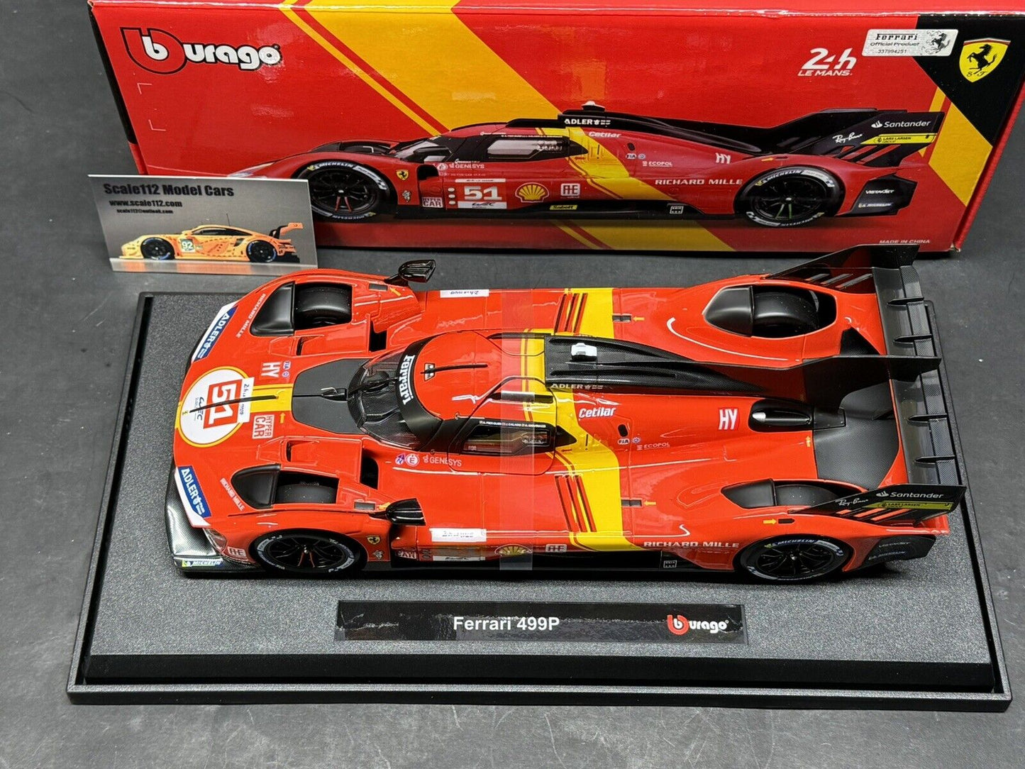 Ferrari 499P #51 Le Mans Winner 2023 1/18 Scale Diecast Model Car by Bburago