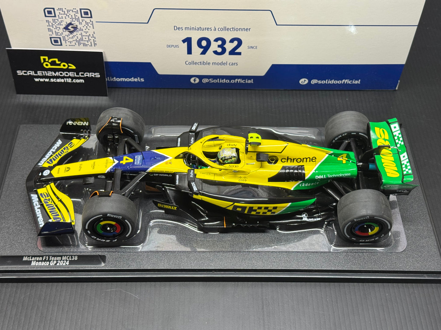 McLaren MCL38 #4 Lando Norris 2024 Monaco GP 1/18 Scale Model Car by Solido