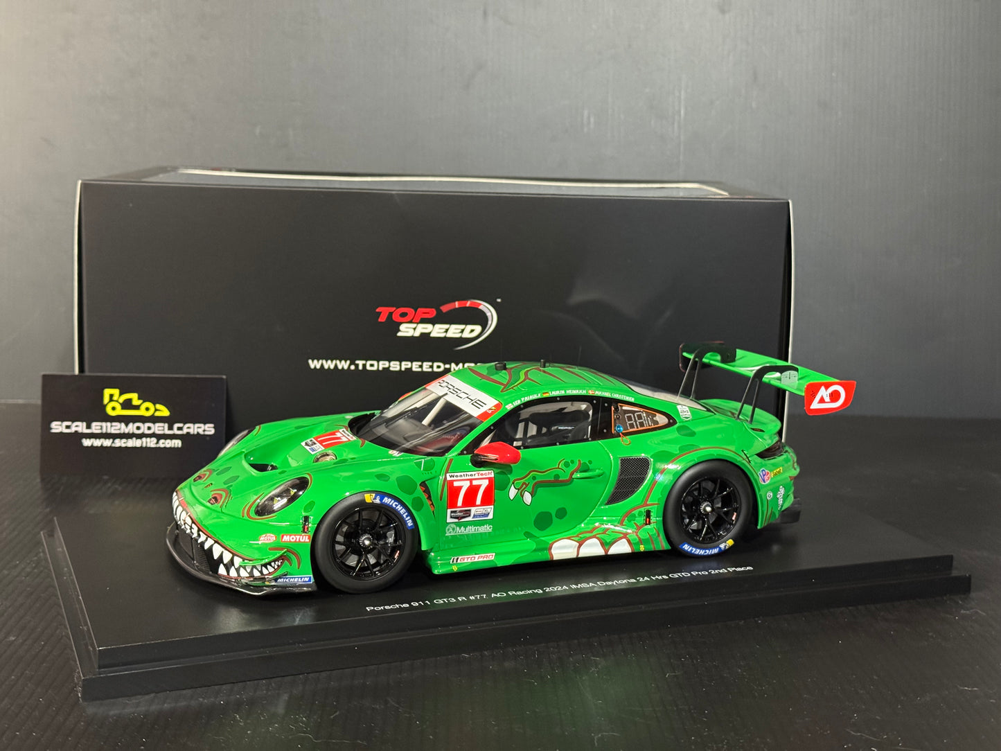 Porsche GT3 R AO Racing Rexy #77 GTD 2024 Daytona 24hr 1/18 Scale by Top Speed