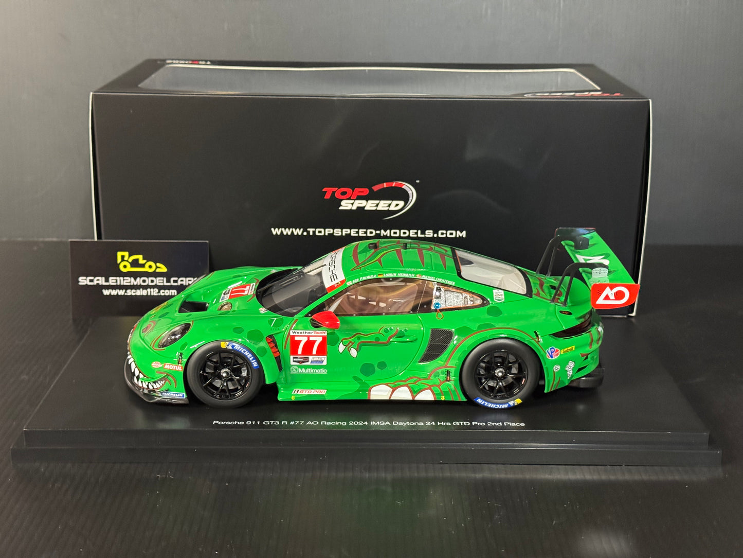 Porsche GT3 R AO Racing Rexy #77 GTD 2024 Daytona 24hr 1/18 Scale by Top Speed
