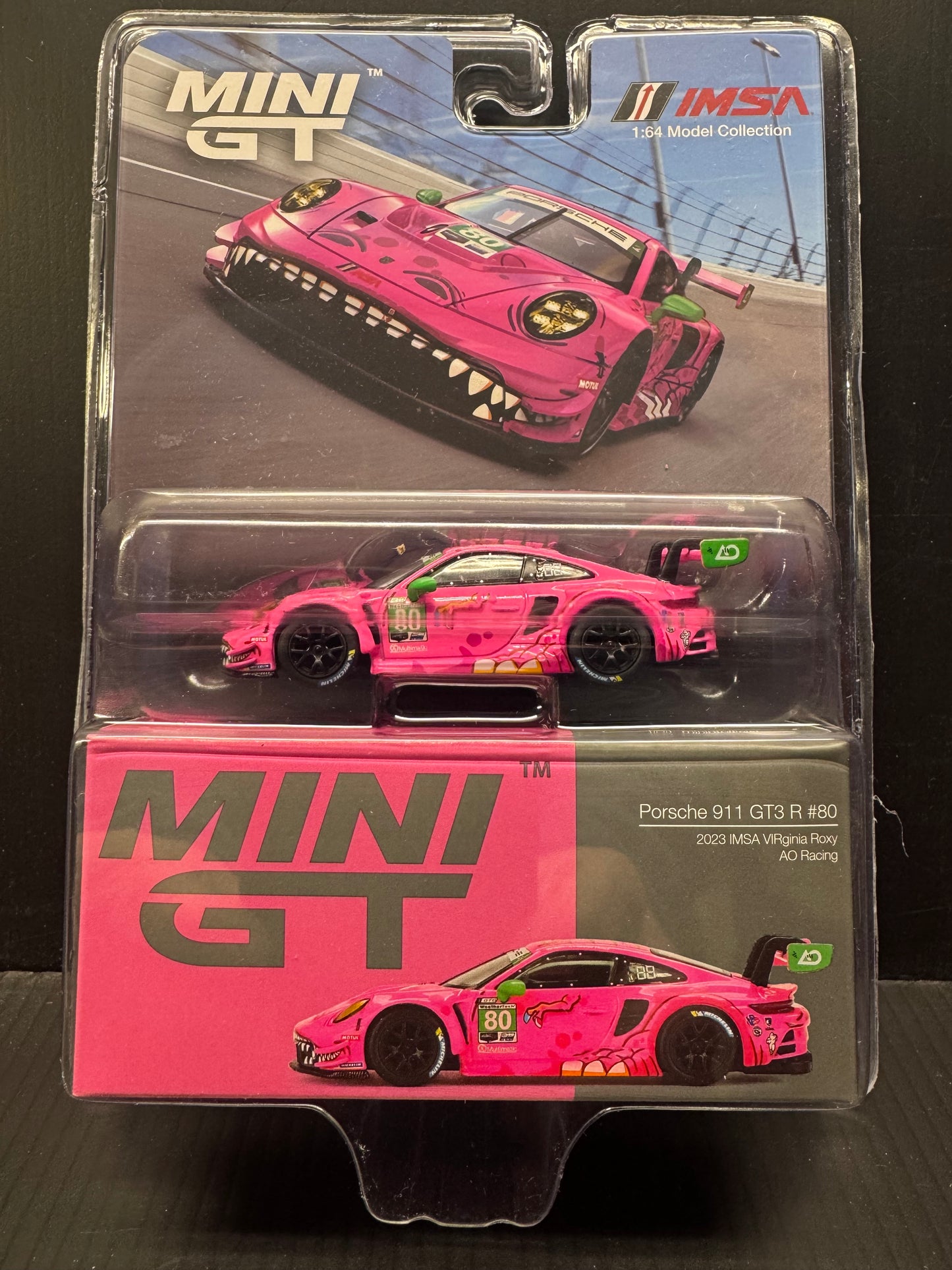 Porsche 992 GT3 R #80 VIR IMSA 2023 AO Racing "Roxy" 1/64 Scale by MiniGT