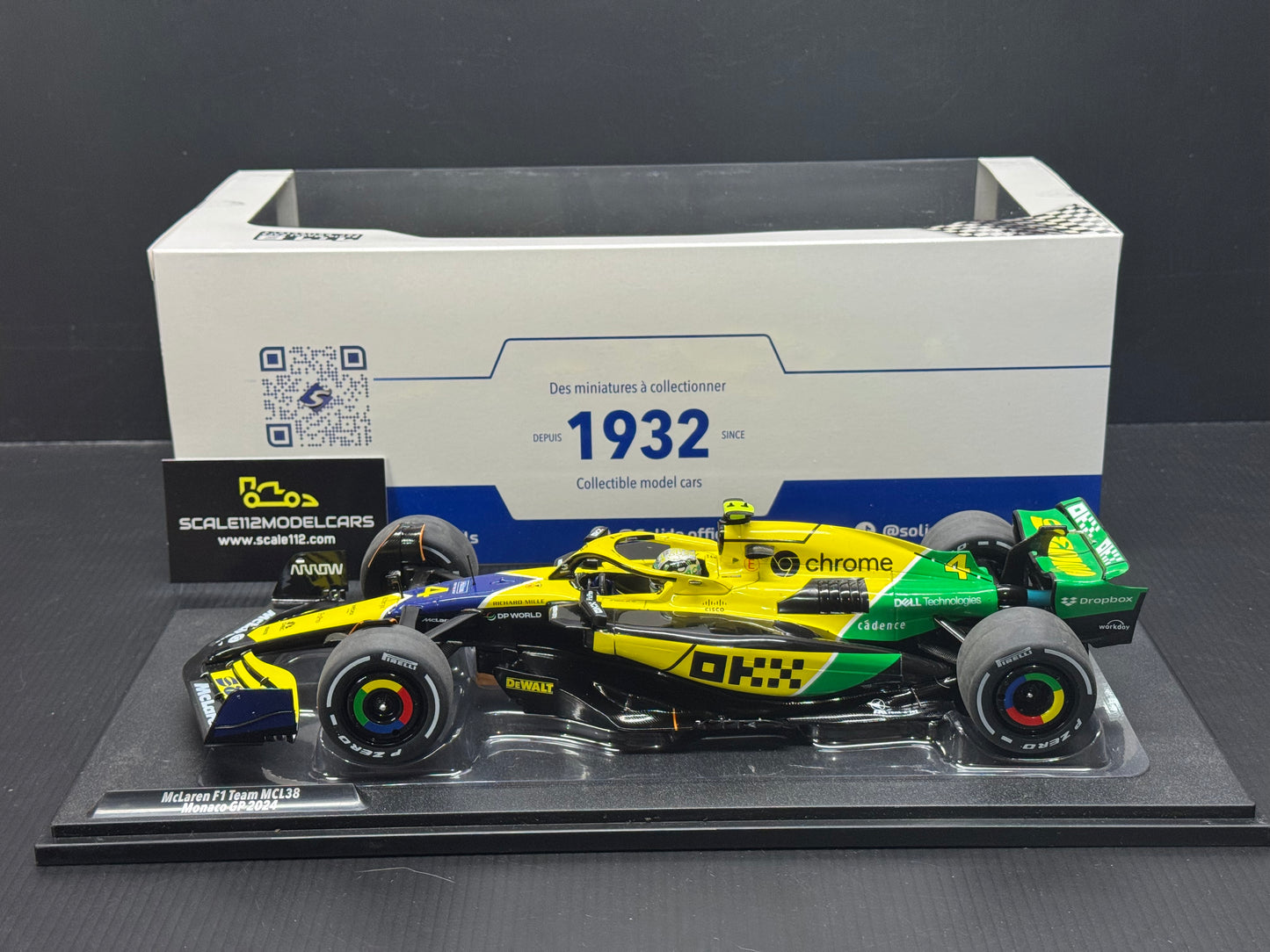 McLaren MCL38 #4 Lando Norris 2024 Monaco GP 1/18 Scale Model Car by Solido