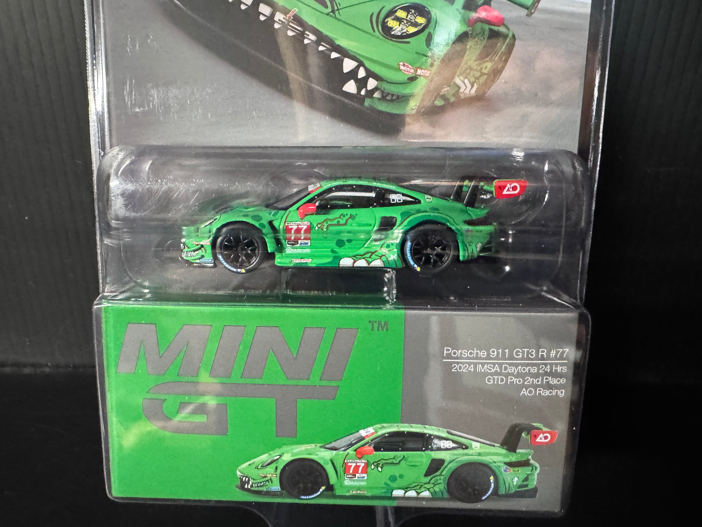 Porsche 911 GT3 R #77 AO Racing 2024 IMSA Daytona 24 Hrs REXY #889 1/64 Mini GT