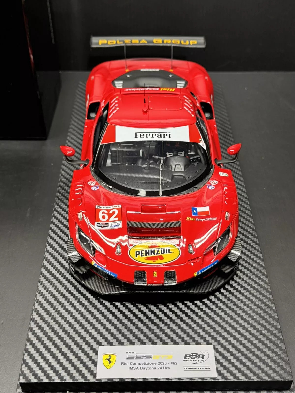 Ferrari 296 GT3 #62 RISI COMPETIZIONE GTD PRO 2023 DAYTONA 24HR 1/18 SCALE BBR
