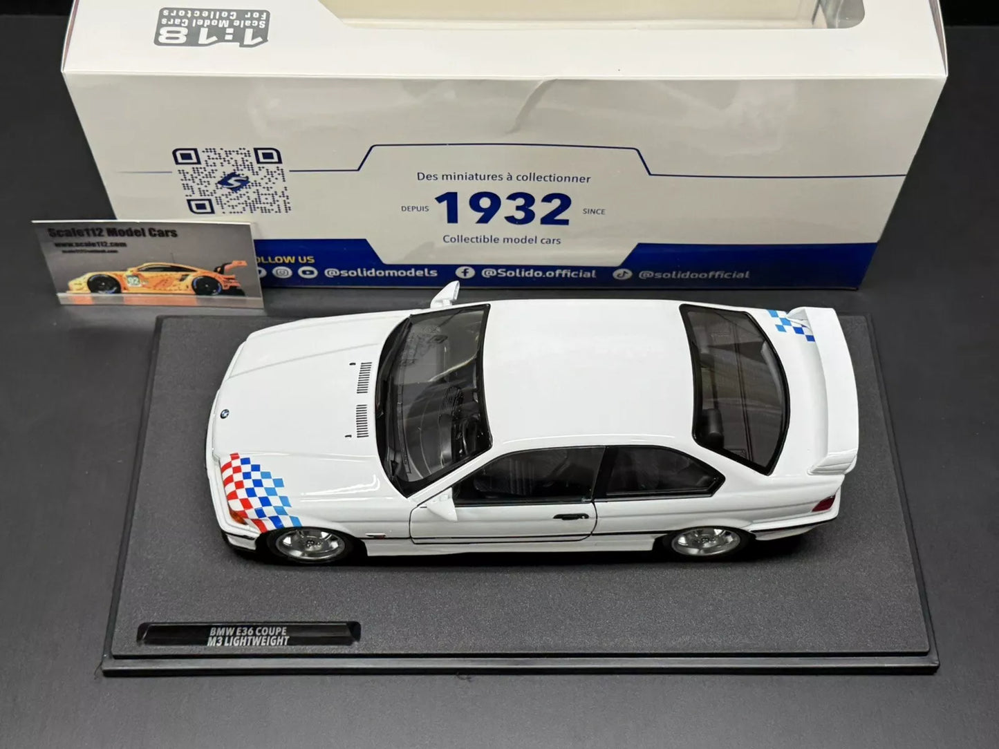 BMW M3 E36 Coupe Lightweight White 1/18 Scale Diecast Model Car by Solido S1803903