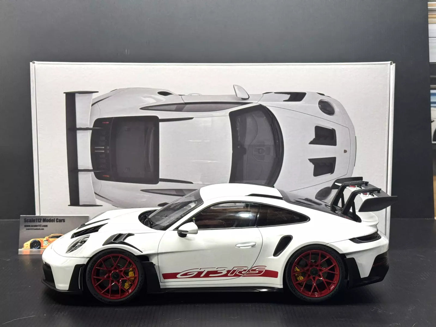 1/12 Scale Porsche 911/992 GT3 RS 2022 - White w/ Red Diecast Model Car by Norev