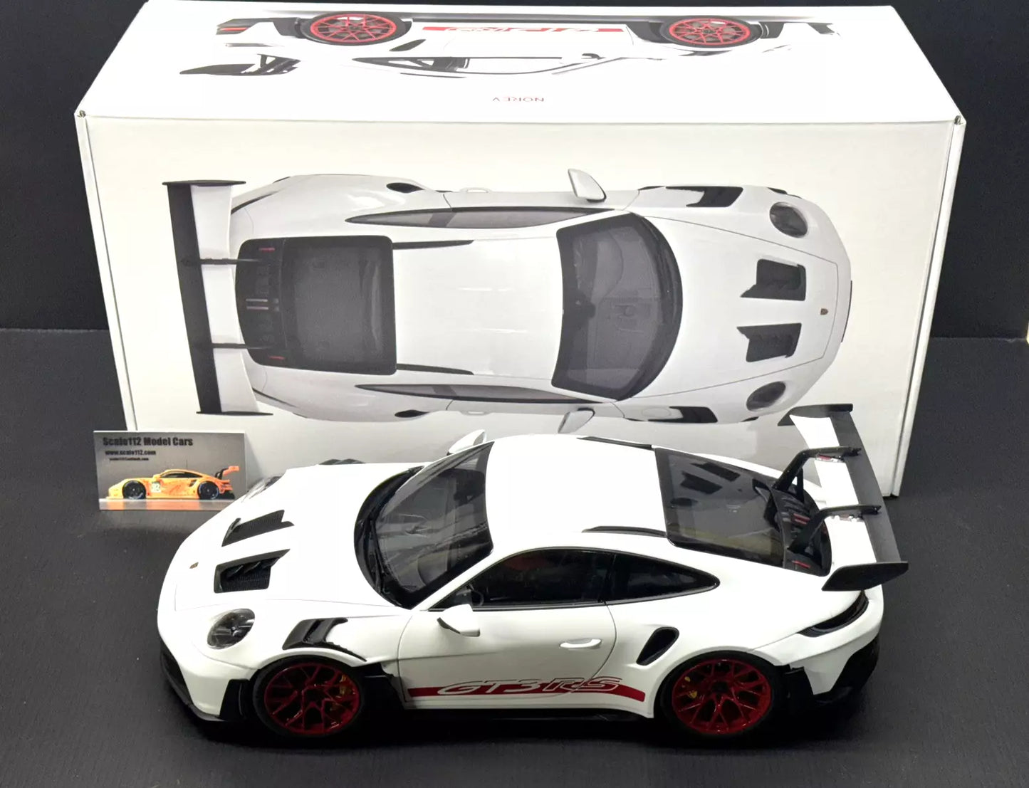 1/12 Scale Porsche 911/992 GT3 RS 2022 - White w/ Red Diecast Model Car by Norev