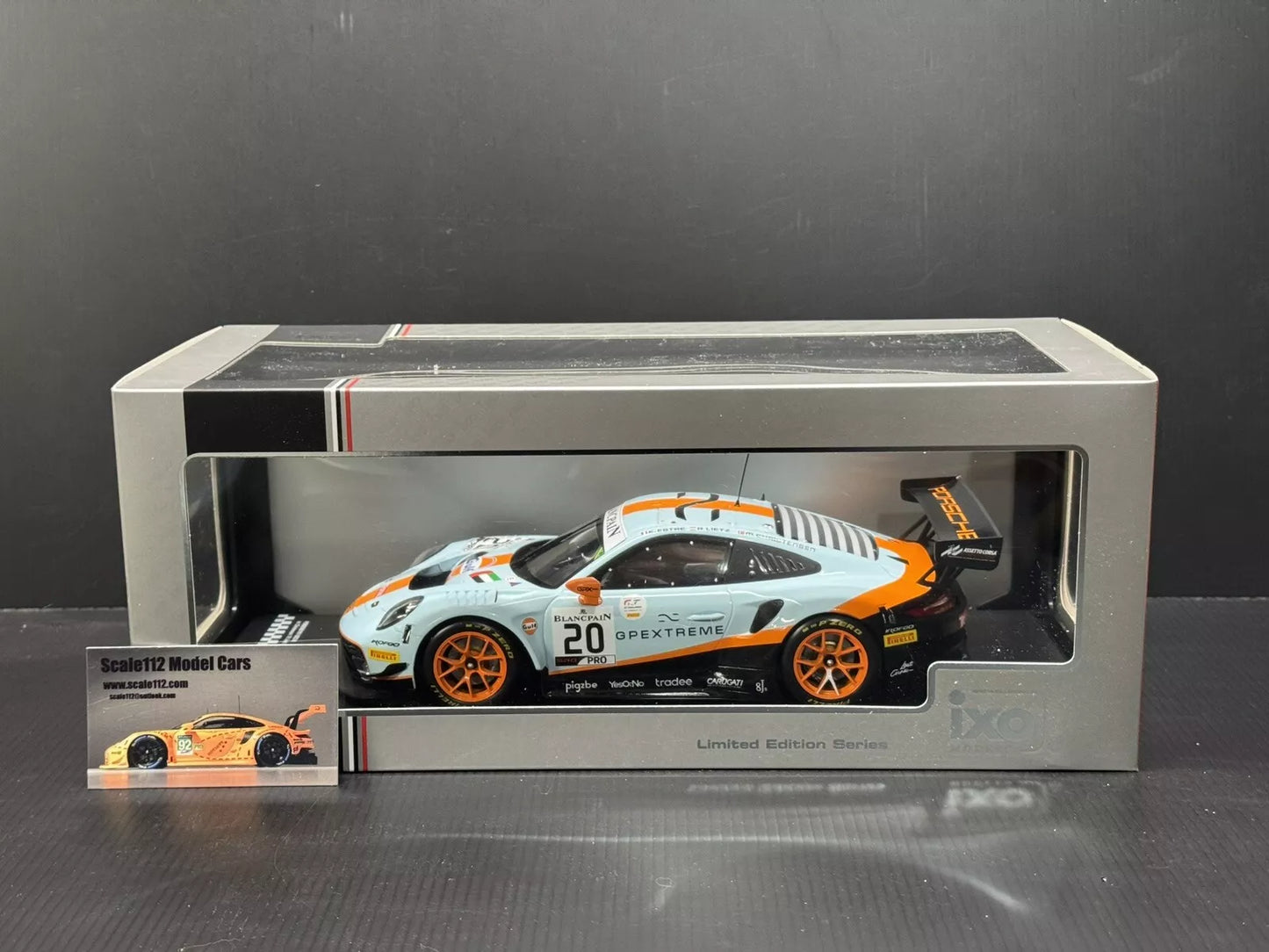 1/18 Scale IXO 911 GT3 RSR 991 24h of Spa 2019 #20 Gulf Livery Diecast Model Car