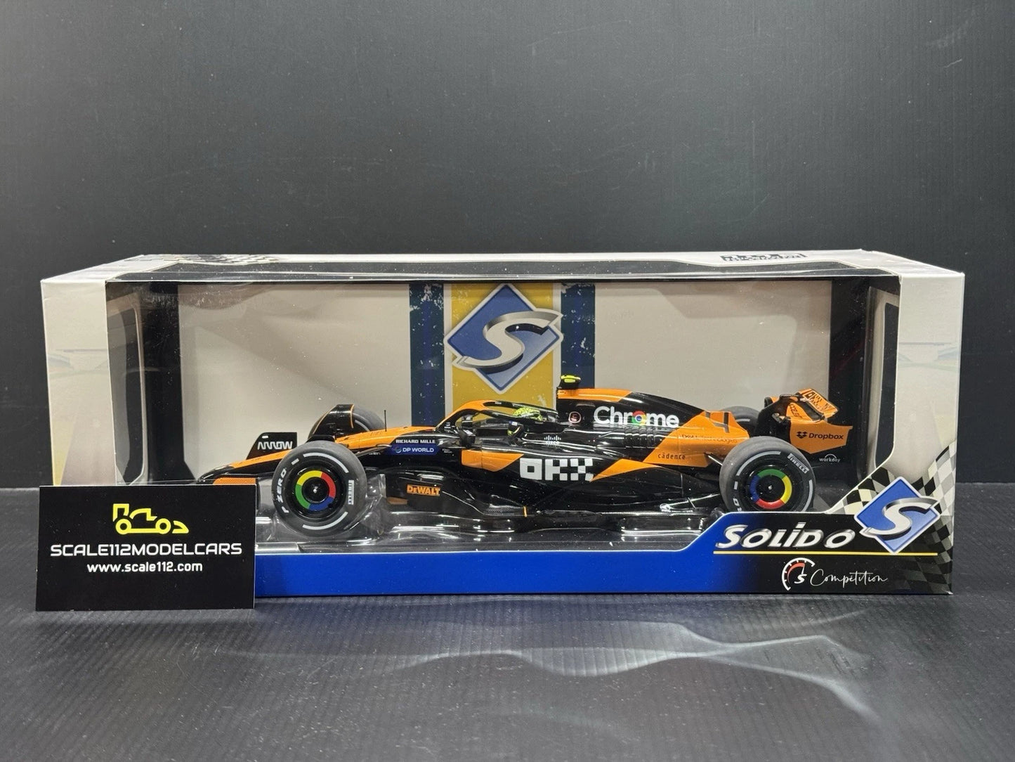 McLaren MCL38 #4 Lando Norris 2024 Miami GP 1/18 Scale Model Car by Solido S1814201