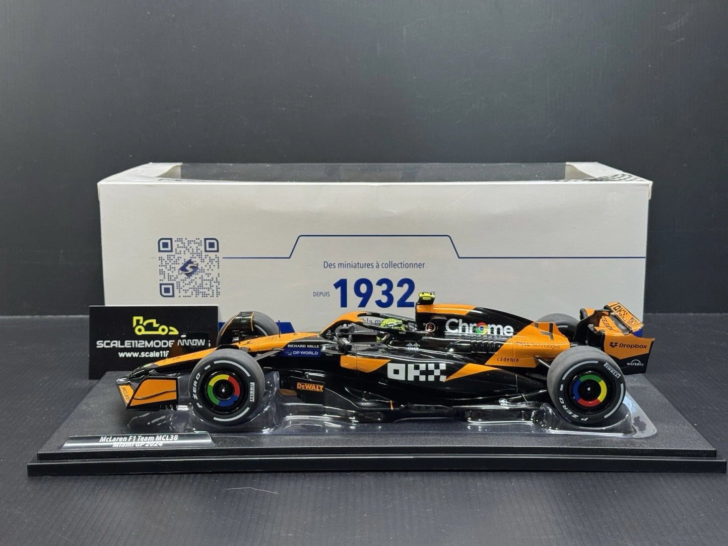 McLaren MCL38 #4 Lando Norris 2024 Miami GP 1/18 Scale Model Car by Solido S1814201