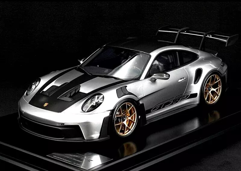 Porsche 911 992 GT3 RS Weissach Package Silver Metallic w/ Display Case - Dealer - 1/12 Spark