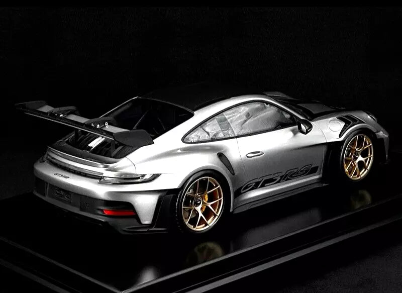 Porsche 911 992 GT3 RS Weissach Package Silver Metallic w/ Display Case - Dealer - 1/12 Spark