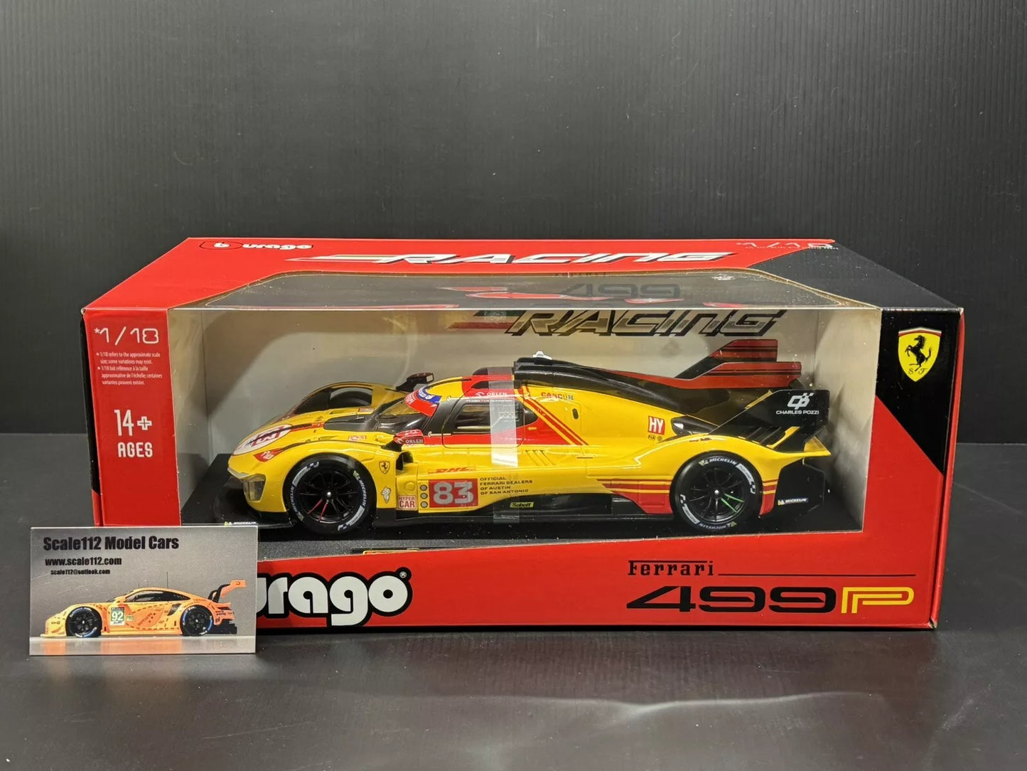 Ferrari 499P #83 AF Corse WEC Qatar 2024 1/18 Scale Diecast Model Car by Bburago