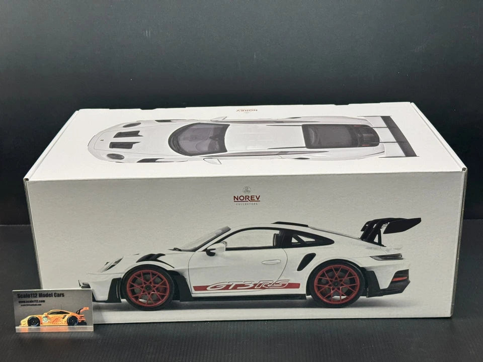 1/12 Scale Porsche 911/992 GT3 RS 2022 - White w/ Red Diecast Model Car by Norev