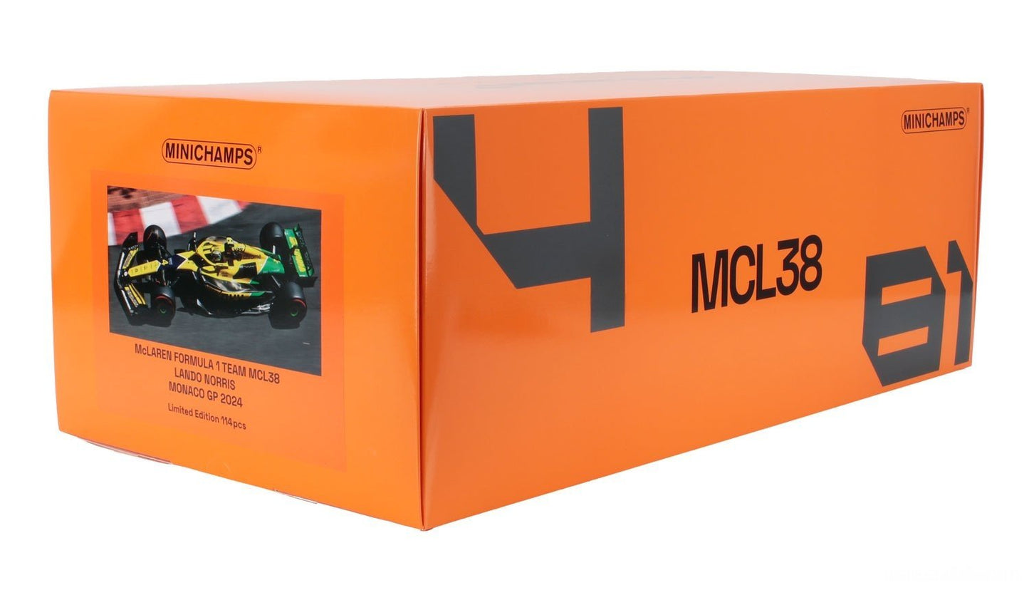 McLaren MCL38 #4 Lando Norris 2024 Monaco GP 1/12 Scale Model Car by Minichamps 537248004
