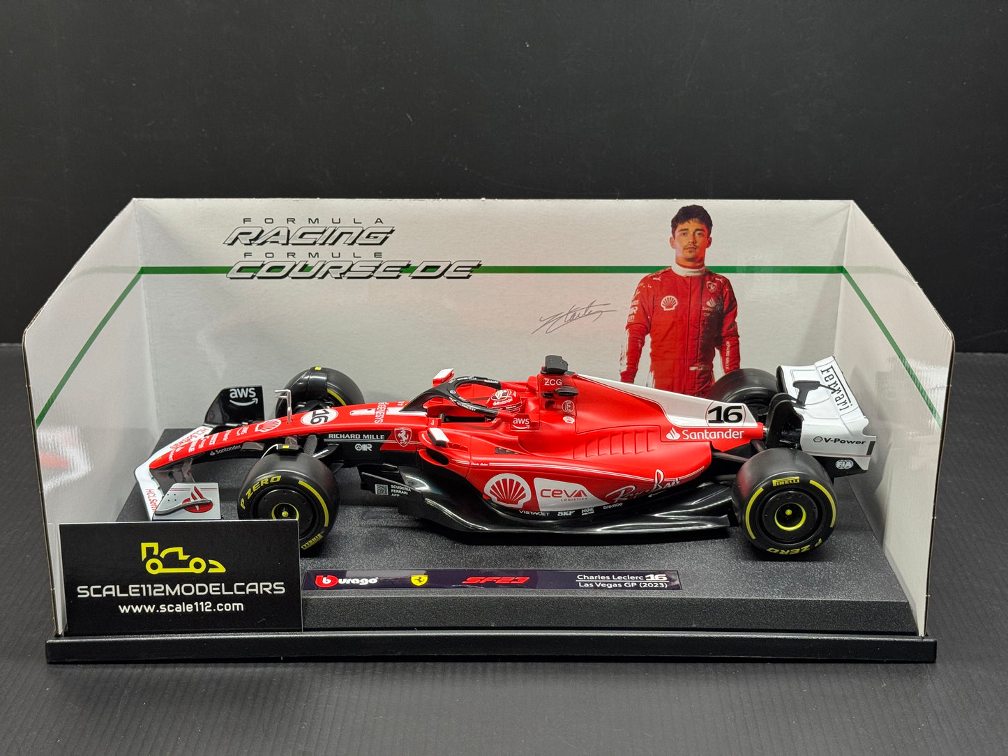 Ferrari SF-23 #16 Charles Leclerc Las Vegas GP 2023 1/18 Bburago Diecast Model