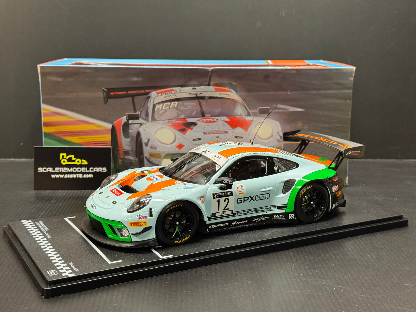 1/18 Scale IXO Porsche 911 GT3 R 24h Spa 2020 Gulf GPX Racing Diecast Model