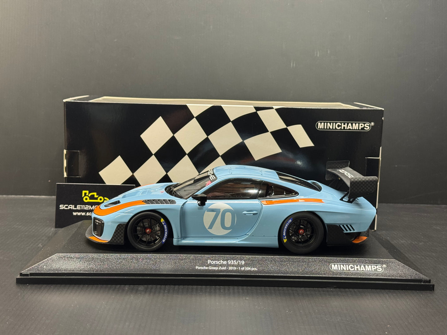 1/18 Scale Minichamps Porsche 935/19 Group South Gulf Blue Orange Diecast Model