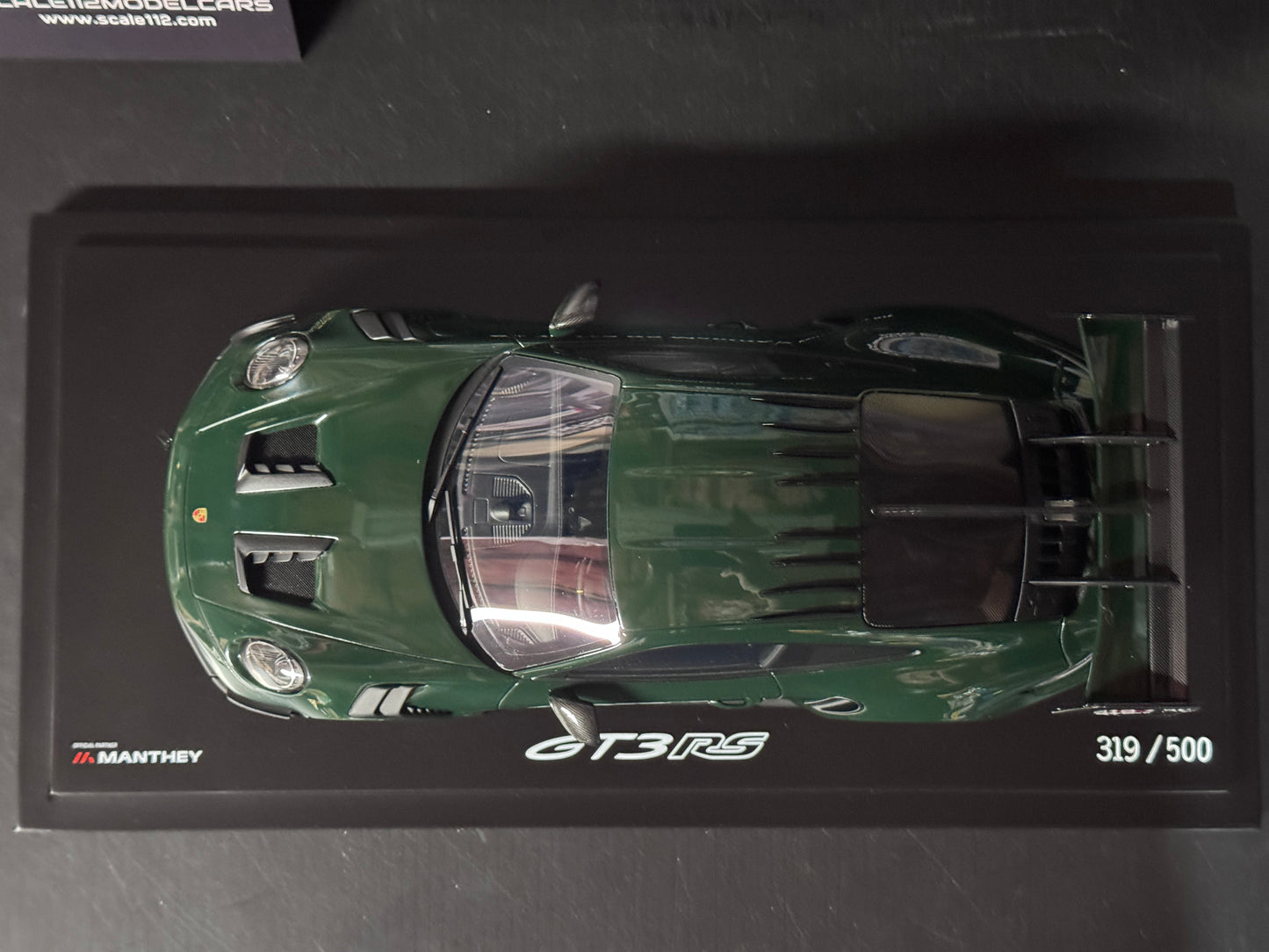 Porsche 911 GT3 RS Manthey in Brewster Green w/ Display Case 1/18 Spark Dealer Edition