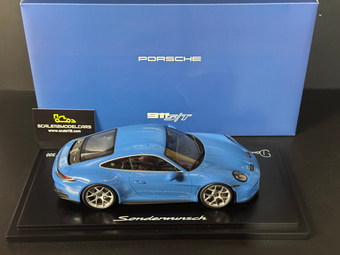1:18 Spark Porsche 911 992 S/T Sonderwunsch Dani Blue Resin Dealer Ed. Model Car