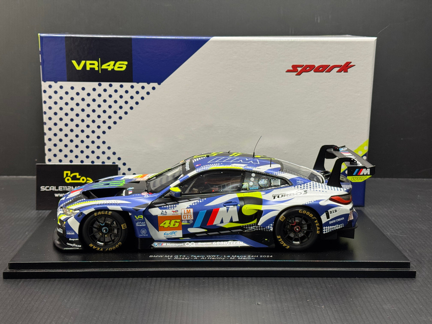 M4 GT3 TEAM WRT #46 24h LE MANS 2024 VALENTINO ROSSI 1/18 SCALE MODEL BY SPARK