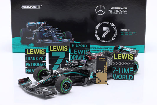 Minichamps 1/18 Mercedes F1 W11 Lewis Hamilton 2020 7x World Champion Box Set