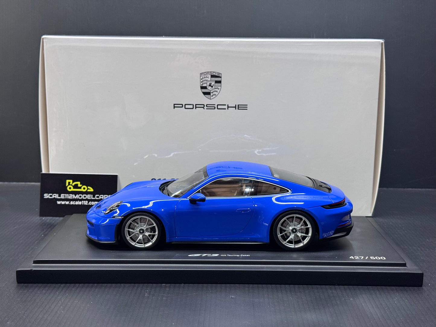 Porsche 911 992 GT3 Touring in Maritime Blue w/ Display Case 1/18 Spark Dealer WAP0211530PGT3