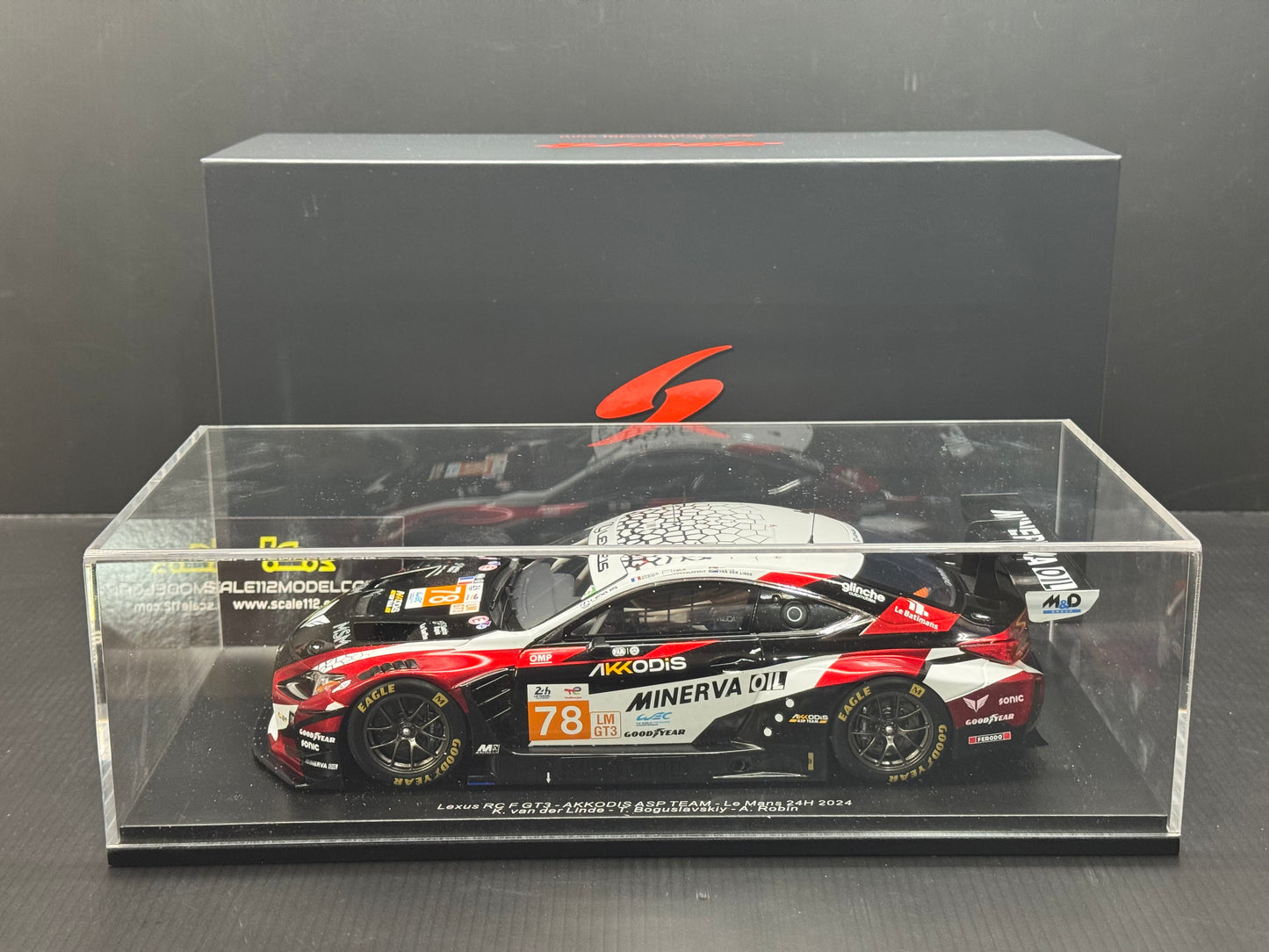 LEXUS RC F GT3 #78 24H Le Mans 2024 1/18 Scale Model by Spark w/ Display Case 18S448