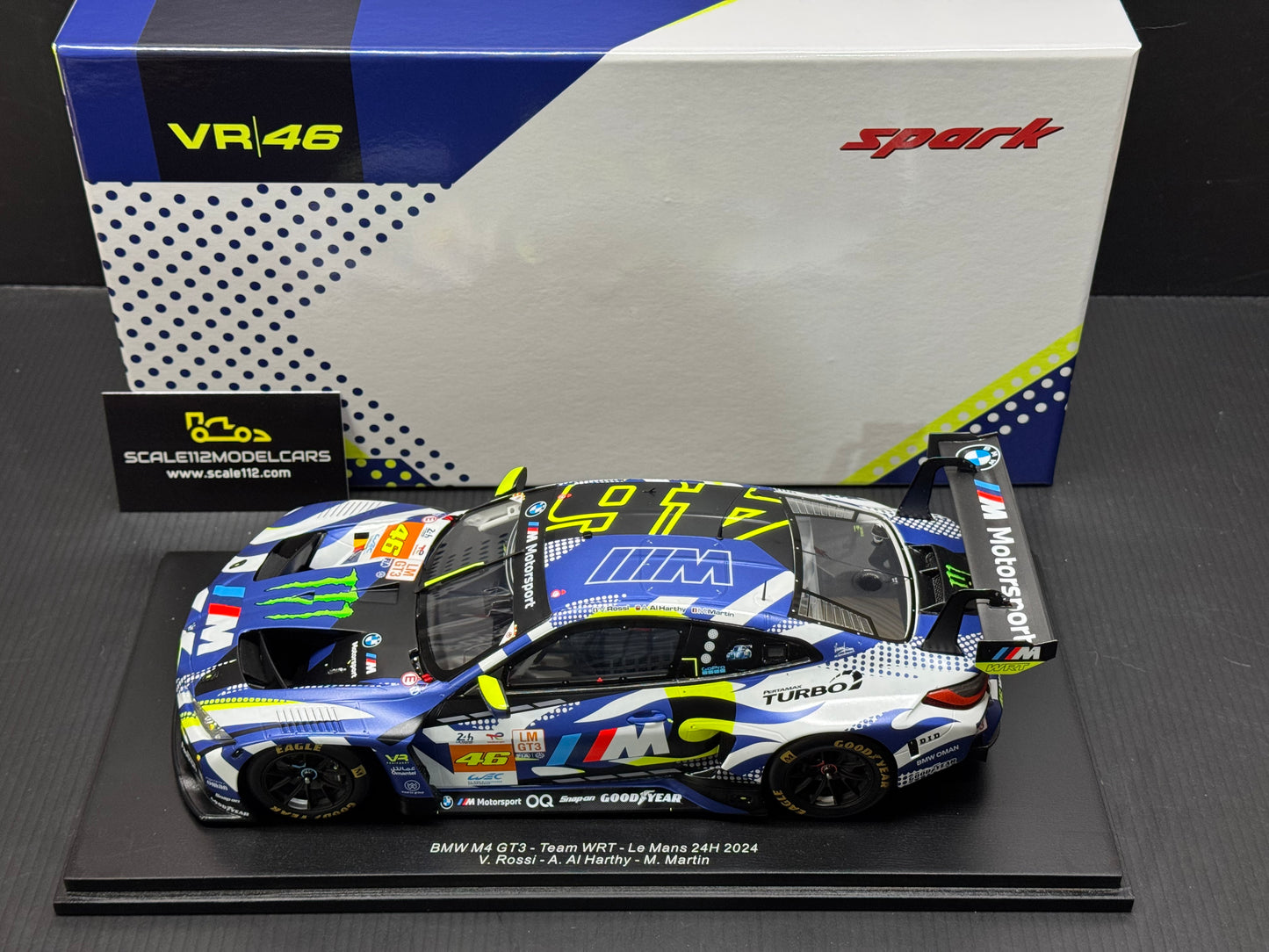 M4 GT3 TEAM WRT #46 24h LE MANS 2024 VALENTINO ROSSI 1/18 SCALE MODEL BY SPARK