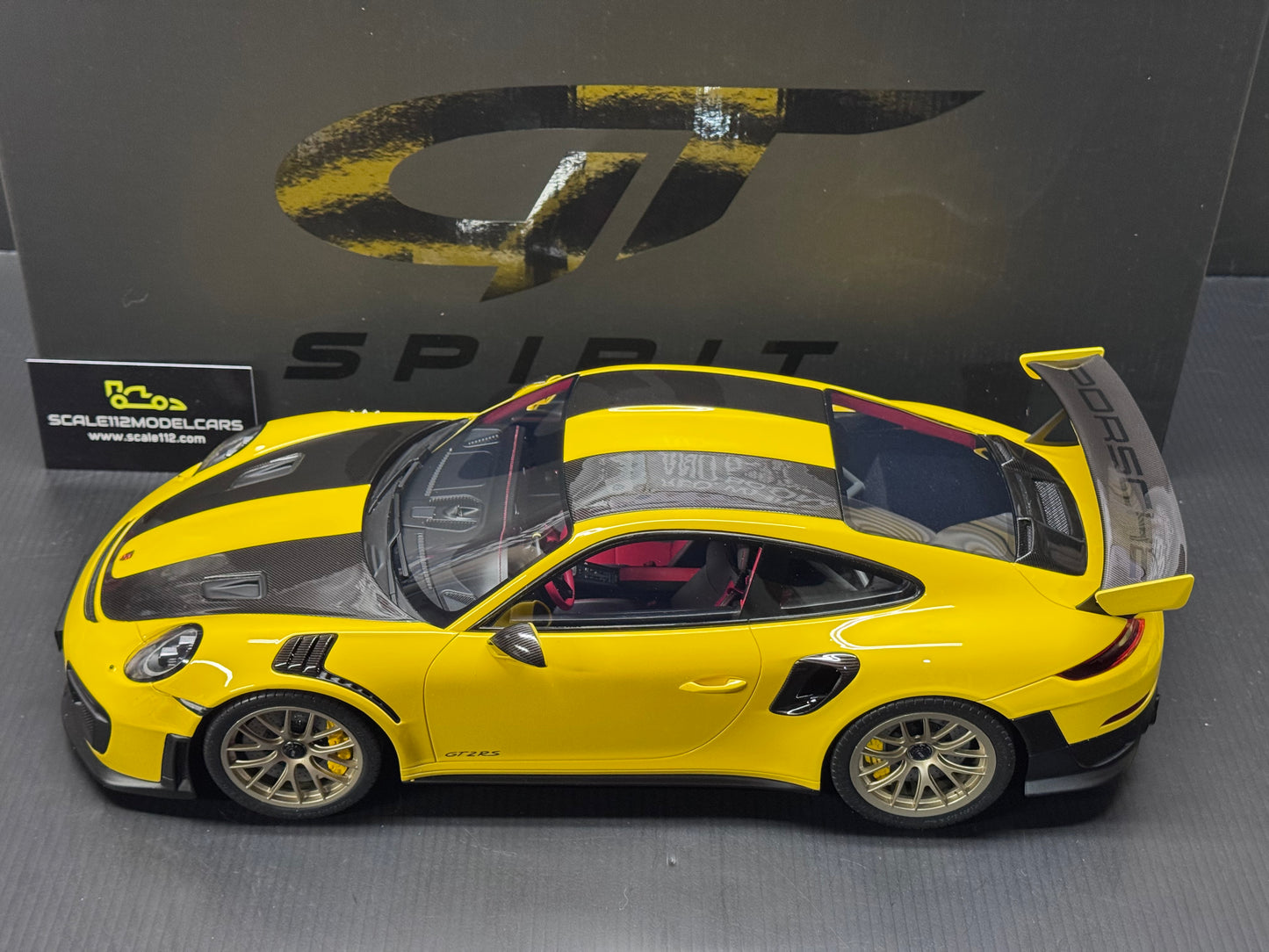 Porsche GT2 RS 911 991.2 Yellow w/ Gold Wheels 1/12 Scale Model Car by GT-SPIRIT