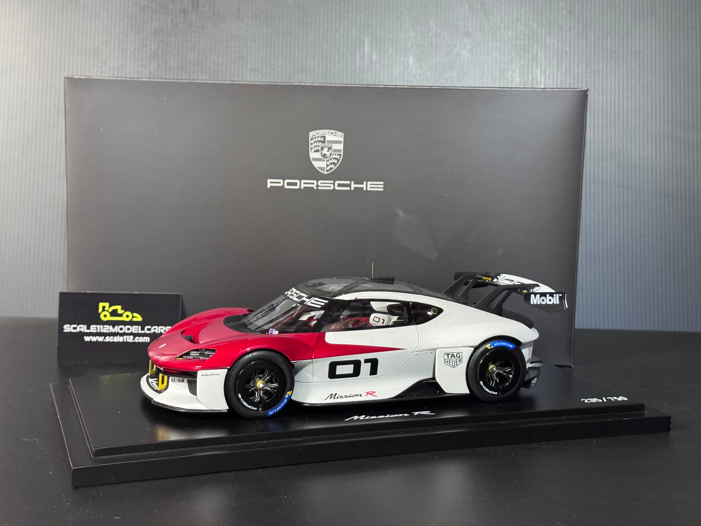 1/18 Scale Spark Porsche Mission R Dealer Edition with Display Case Ltd. to 750