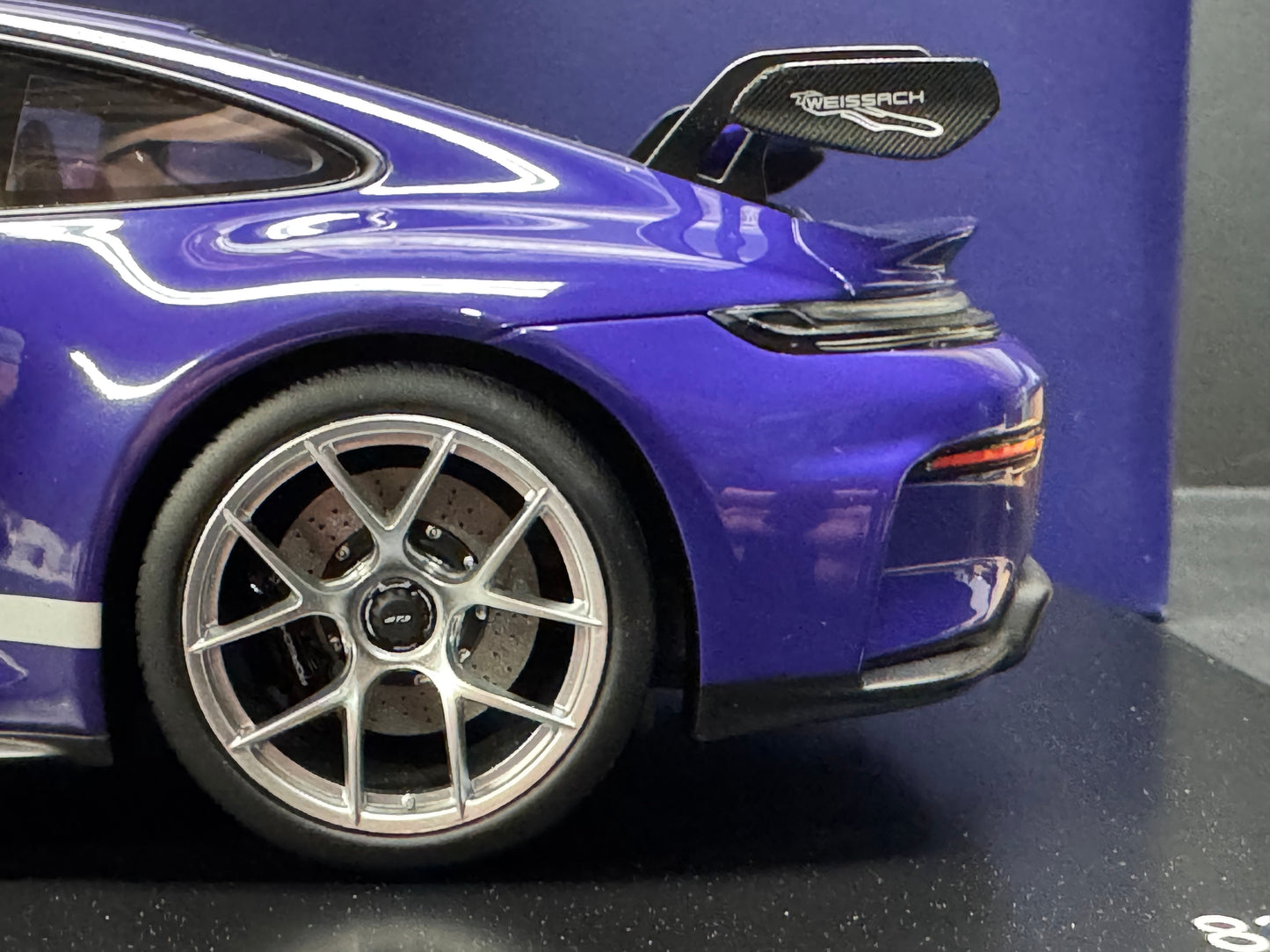Porsche 911 992 GT3 Weissach Package in Ultraviolet w/ Display Case 1/18 Spark