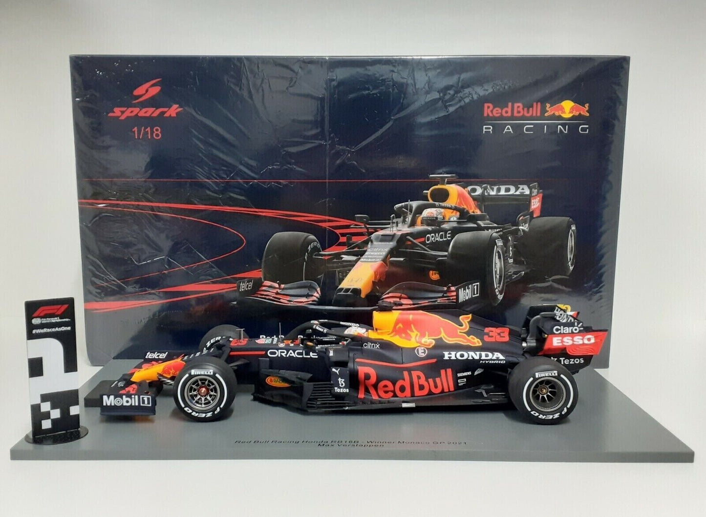 1/18 Spark 2021 Red Bull Racing RB16B #33 Max Verstappen Winner Monaco