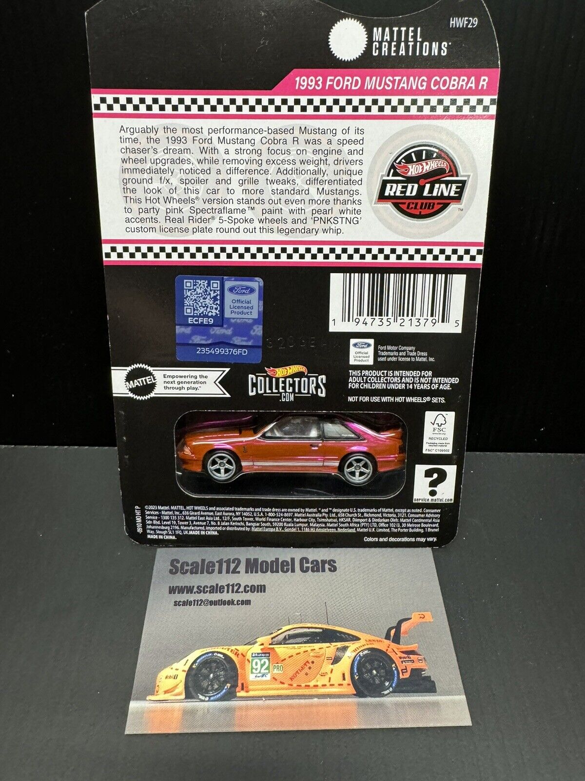 Hot Wheels RLC 24th National Convention Pink 1993 Ford Mustang Cobra R IN STOCK!