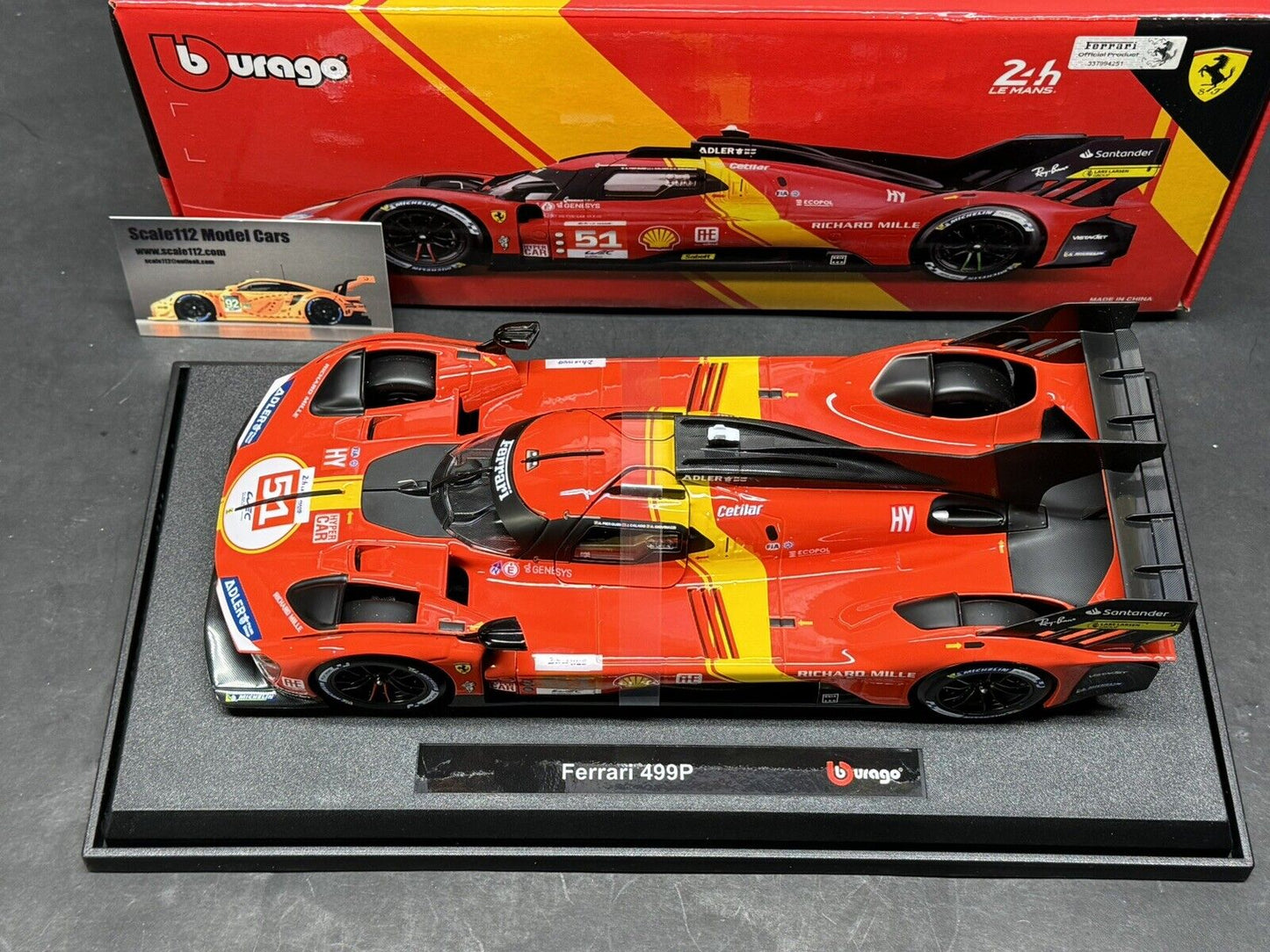 Ferrari 499P #51 Le Mans Winner 2023  1/18 Scale Diecast Model Car by Bburago