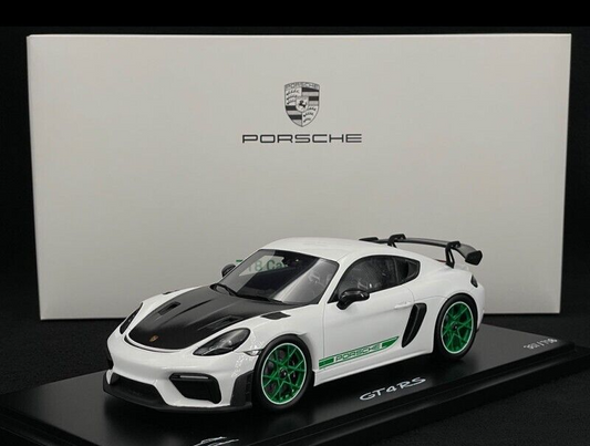 Porsche 718 GT4 RS White w/ Green wheels Carrera RS 2.7 tribute 1/18 Spark