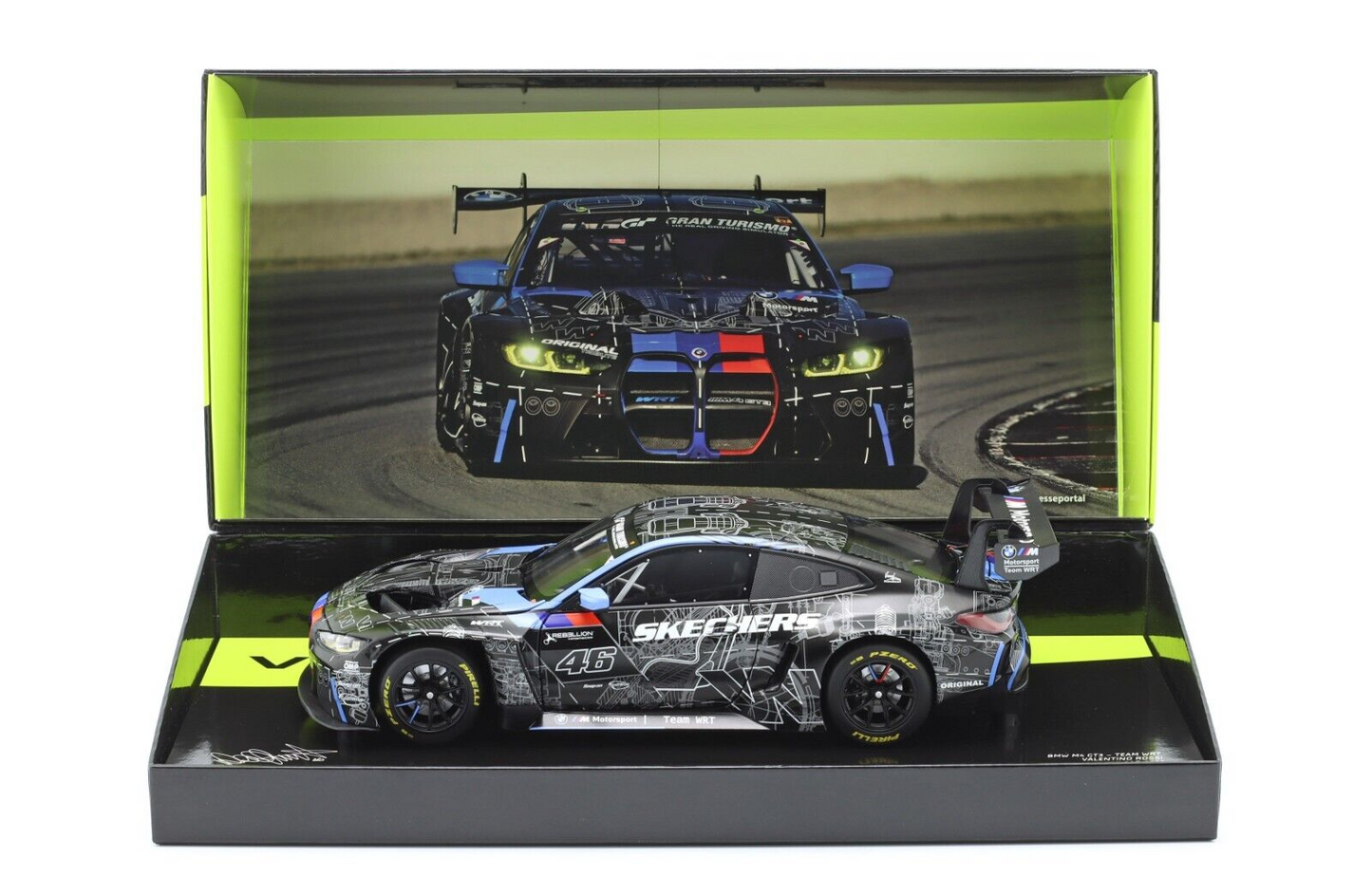 BMW M4 GT3 WRT  TEST CAR - VALENTINO ROSSI - MINICHAMPS 1/18 - BOX SET