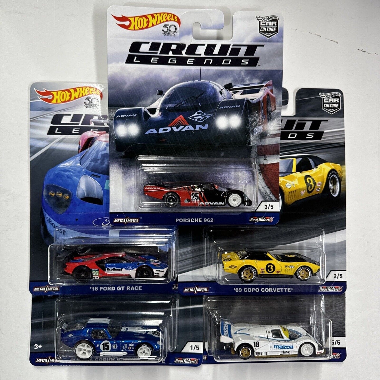 HOT WHEELS CAR CULTURE CIRCUIT LEGENDS SET of 5 CARS FORD MAZDA CHEVY PORSCHE +