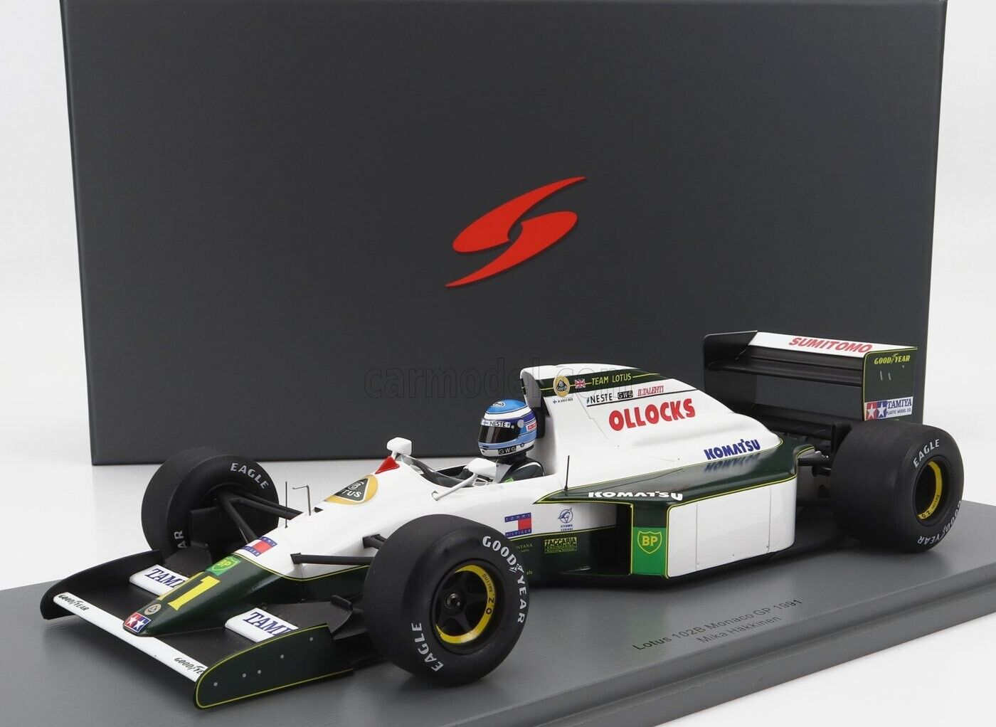 1/18 Spark Lotus 102B #11 1991 Monaco GP Mika Hakkinen w/ Display Case