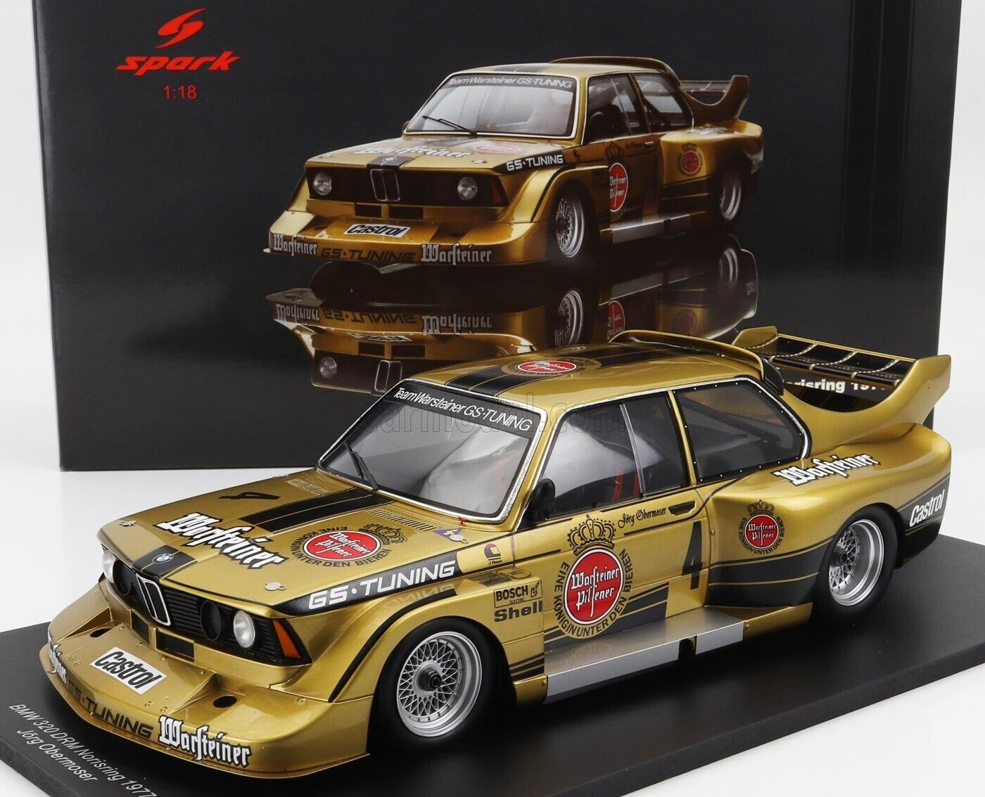 1/18 SCALE SPARK - BMW 320 - DRM TEAM WARSTEINER #4 DRM NORISRING 1977 MODEL CAR