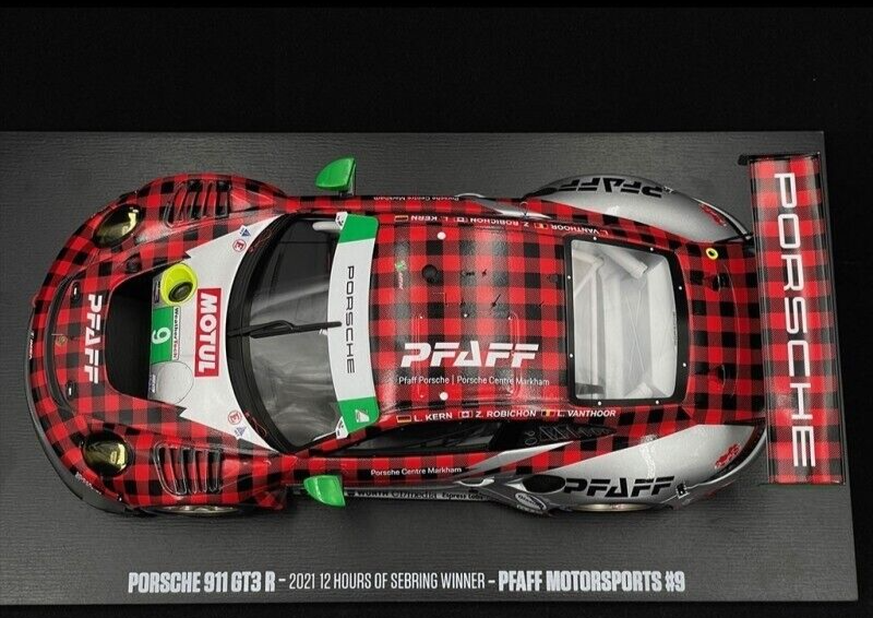 1/18 Scale Spark Porsche GT3 R #9 Winner GTD 24h Sebring 2021 Pfaff Motorsports