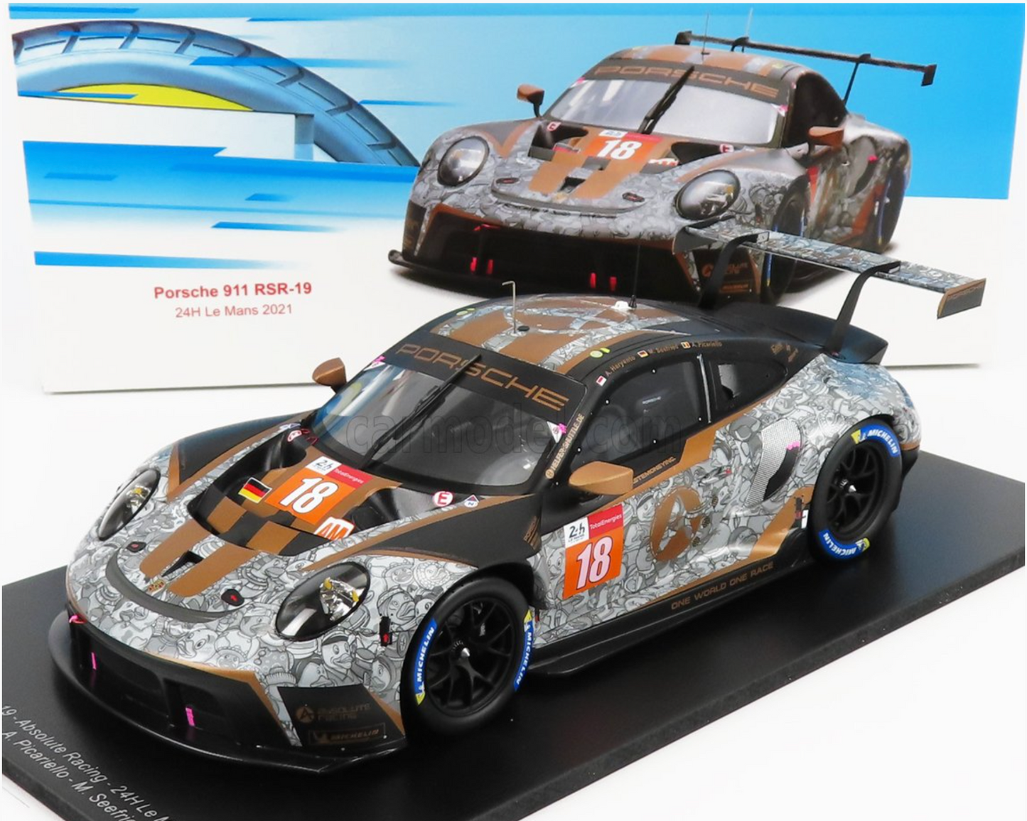 1/18 SCALE SPARK PORSCHE 911 RSR-19 #18 PROTON RACING LMGTE AM 2021 24H LE MANS