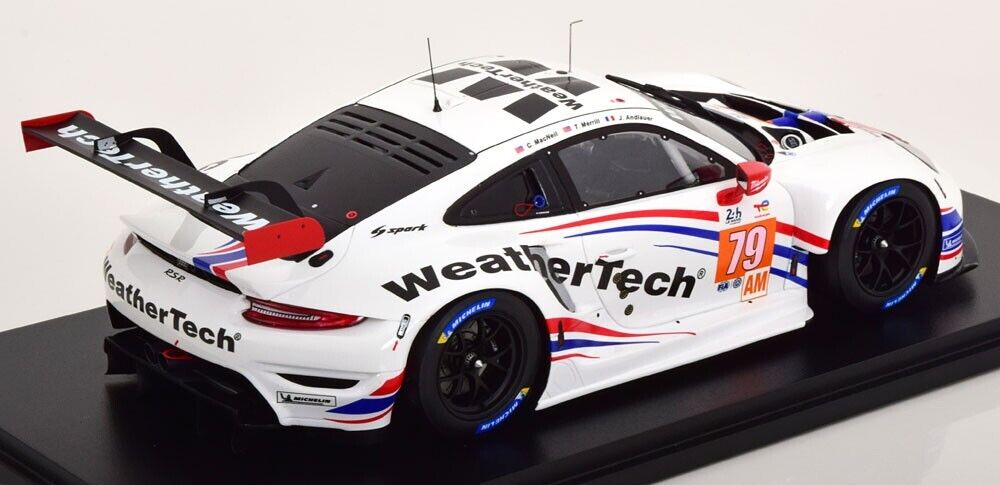 PORSCHE 911 RSR WEATHERTECH #79  2022 LE MANS 1/18 SPARK w/ DISPLAY CASE