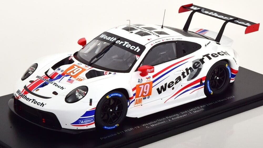 PORSCHE 911 RSR WEATHERTECH #79  2022 LE MANS 1/18 SPARK w/ DISPLAY CASE