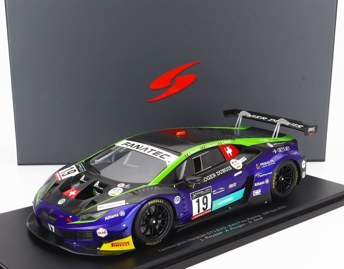 LAMBORGHINI HURACAN GT3 - EMIL FREY RACING #19 24 H SPA - SPARK 1/18 SCALE