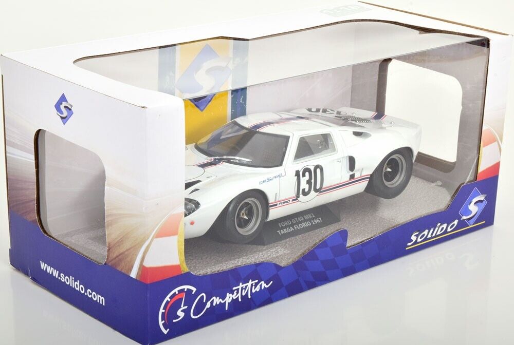 1/18 Scale Solido Ford MK1 GT40 1967 Targa Florio Diecast Model Car