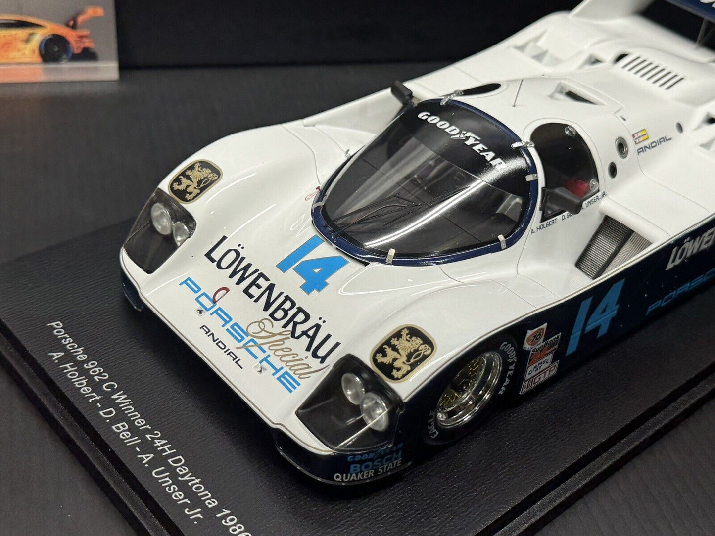 1/18 Spark Porsche 962 C #14 24h Daytona Lowenbrau IMSA w/ Display Case