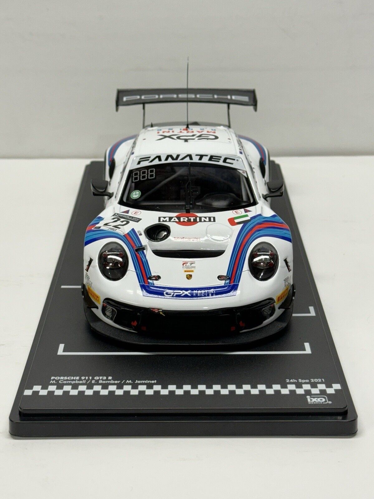 1/18 Scale IXO Porsche 911 GT3 R 24h Spa 2021 Martini Racing GPX Diecast Model